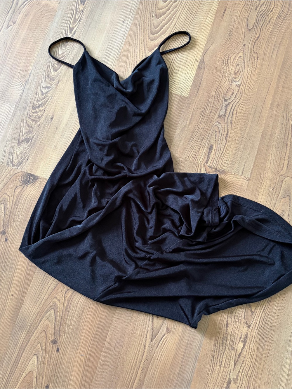 SHEIN Black Slip Dress with Thin Straps M sexy little black dress front drape